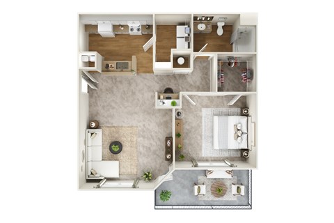Floor plan for 1 bed, 1 bath, 852 sqft
